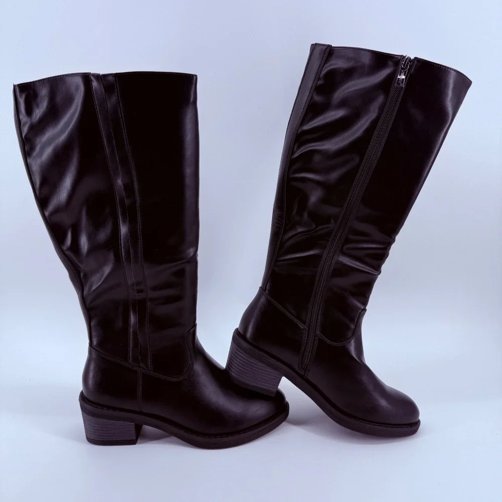 Jeossy Black Tall Boots Knee High Block Heel Size 6.5 NEW